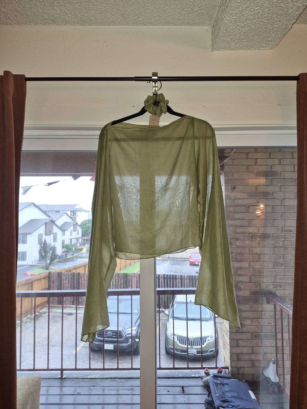 Light Olive Sheer Long-Sleeve Crop Top - Women